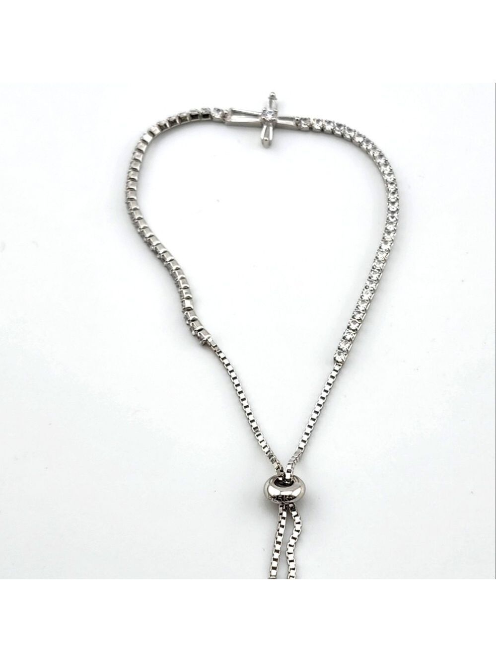 Elegant Silver Cross Adjastable Bracelet Stamped 925 with cubic zirconia stones - Picture 5 of 5